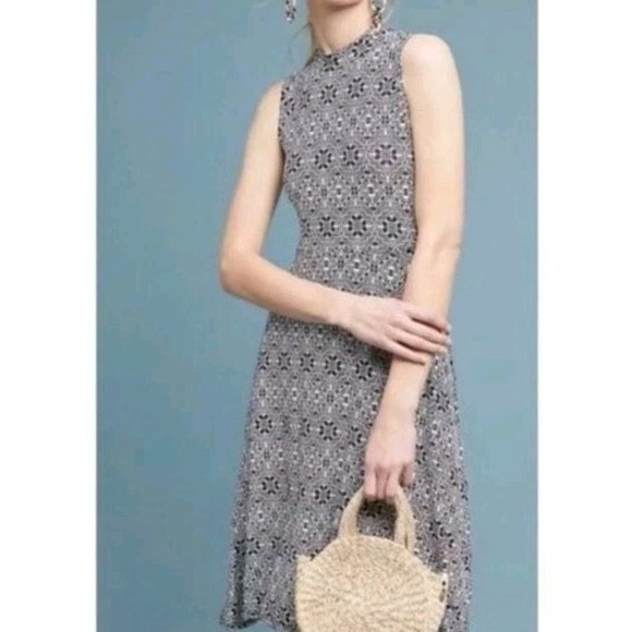 Maeve Dress XS Clearly Mock Neck Midi Hi Low Grunge Goth Anthropologie - Picture 1 of 15
